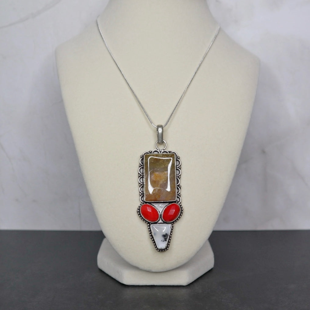 Yellow Moss Agate, Dendritic Opal & Coral