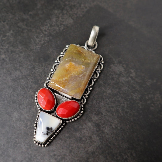 Yellow Moss Agate, Dendritic Opal & Coral